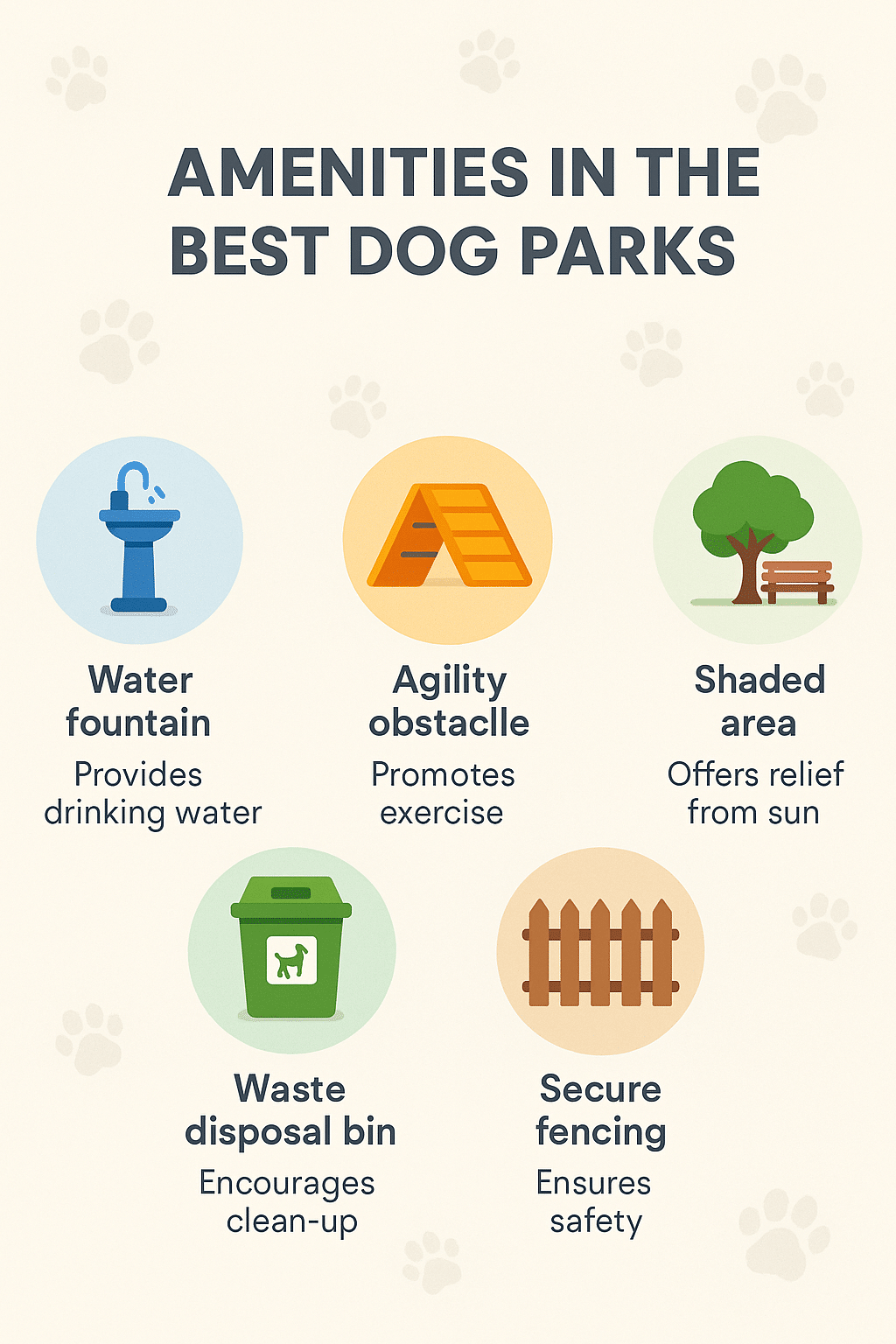 diagram showing amenities commonly found in best dog parks near me for pet owners