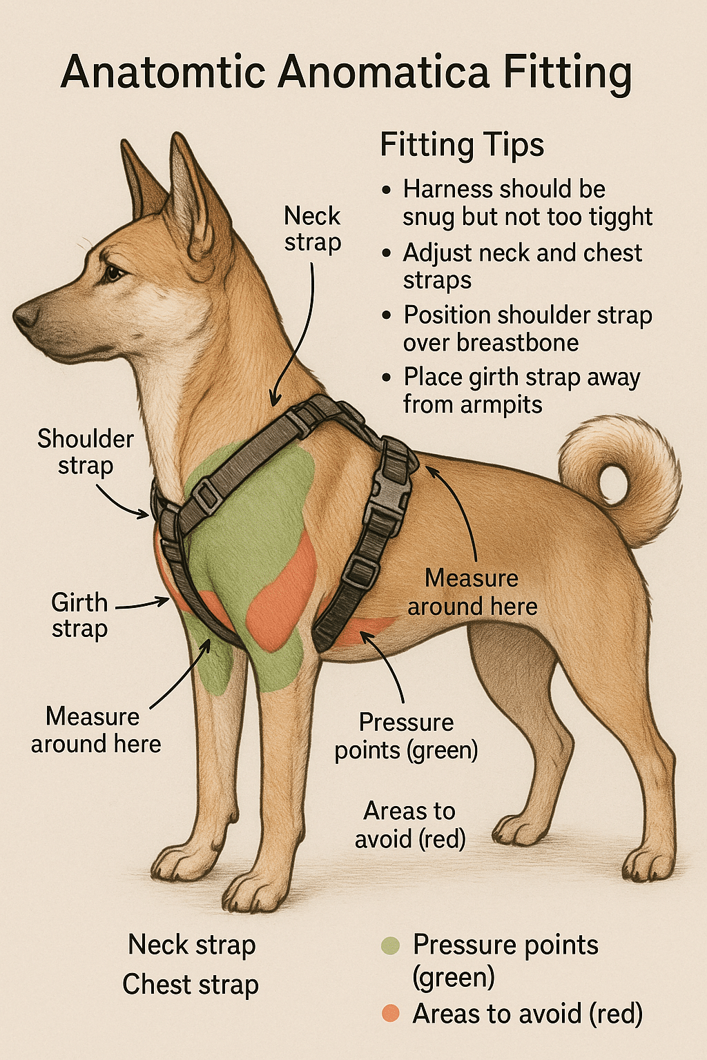 dog anatomy diagram showing pressure points for best dog harness fitting and comfort tips