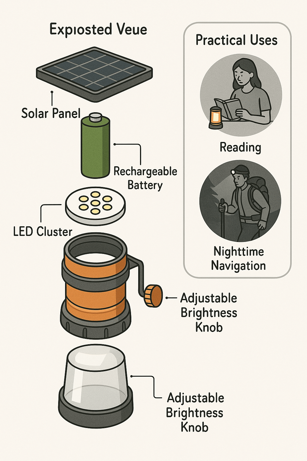 exploded diagram of portable camping lantern showing parts for outdoor lighting ideas