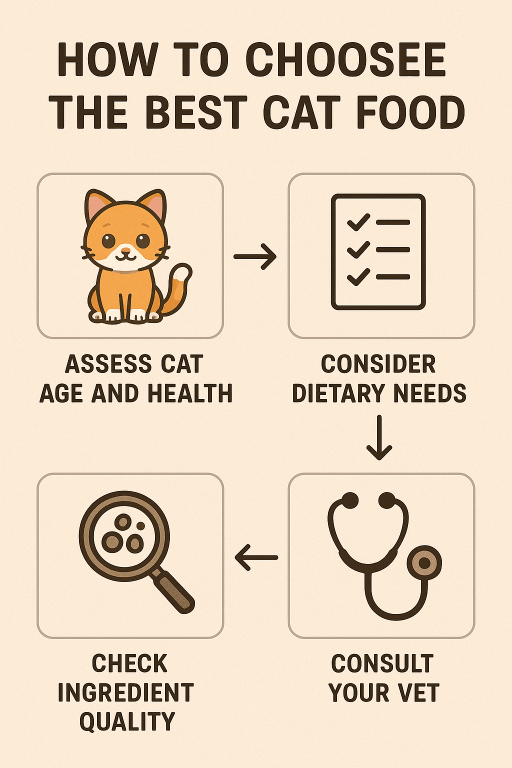 flowchart for choosing the best cat food showing steps assessment selection and consultation