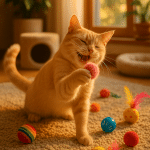 happy indoor cat playing with best cat toys for indoor cats in cozy home environment