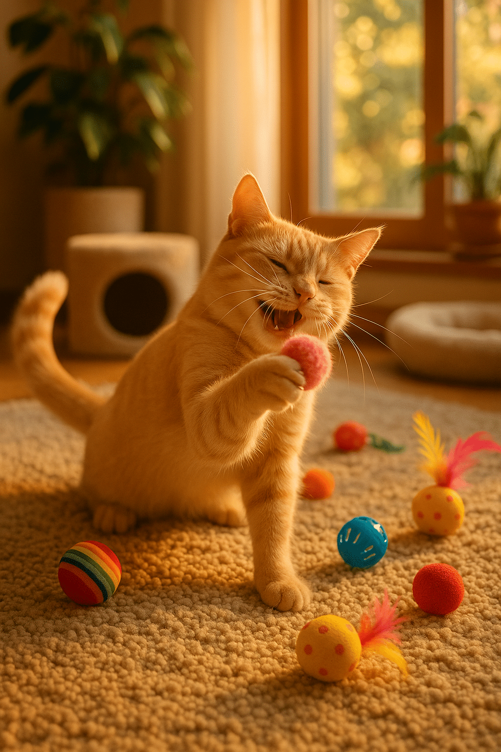 happy indoor cat playing with best cat toys for indoor cats in cozy home environment