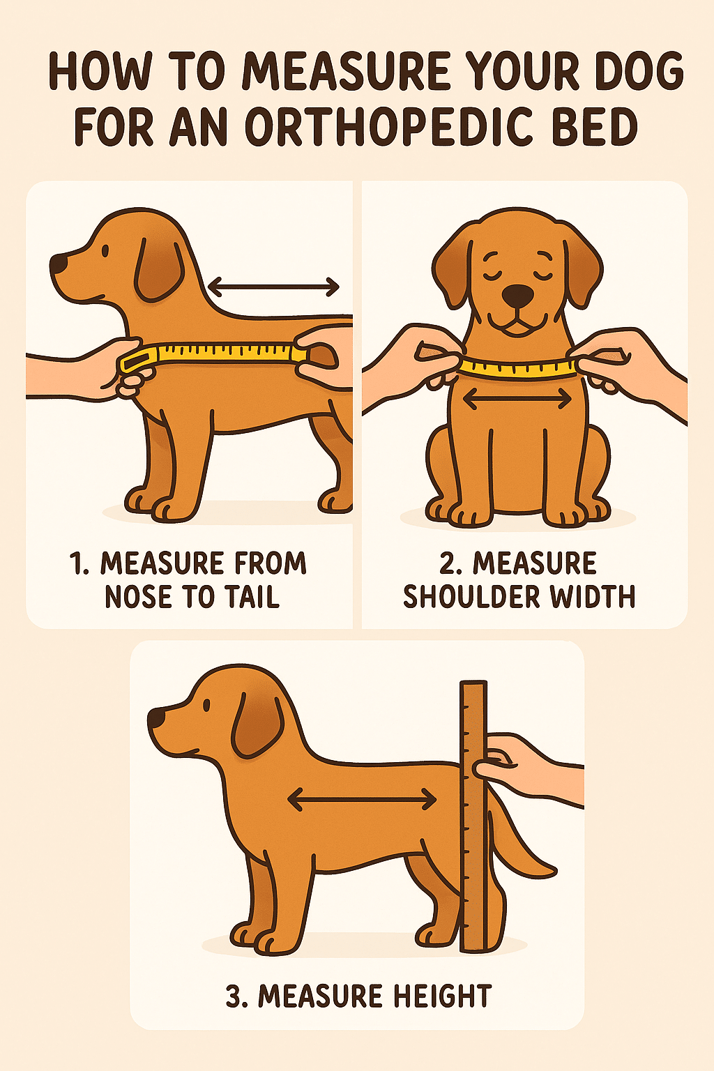 illustrated step by step guide on measuring your dog for orthopedic dog beds