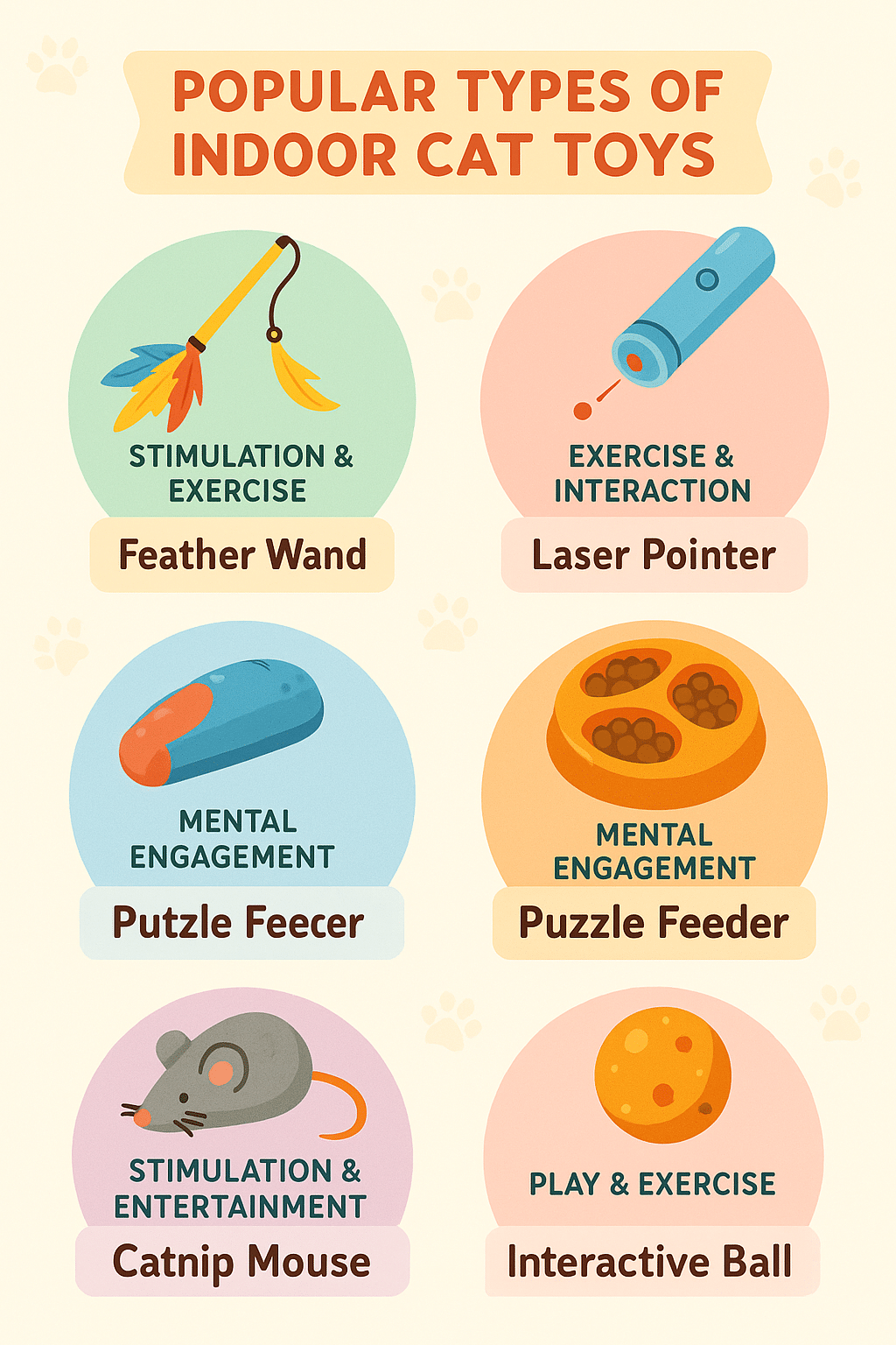 infographic showing best cat toys for indoor cats with types and benefits for play and health