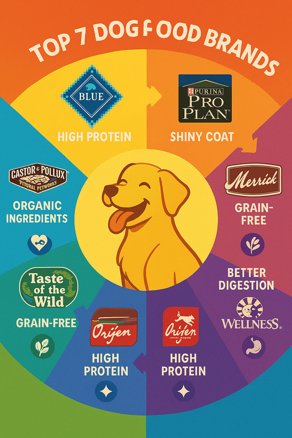infographic showing best dog food brands and their key health benefits for dogs