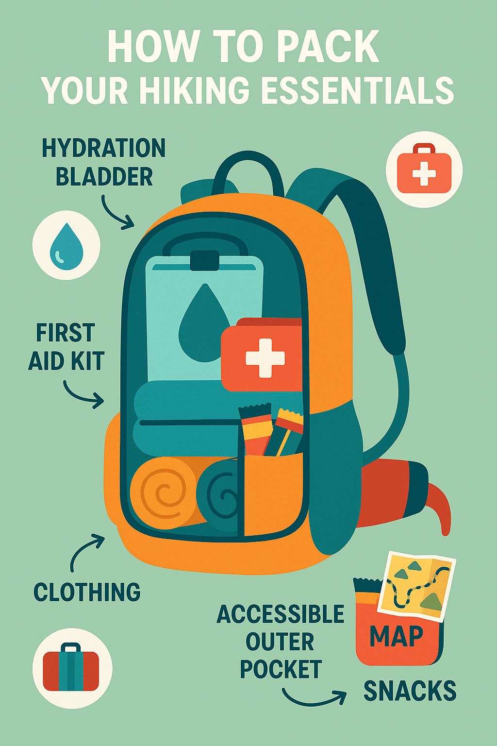 infographic showing how to pack hiking essentials checklist efficiently