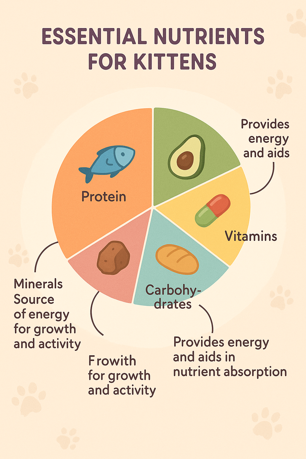 infographic showing key nutrients in best kitten food for healthy growth and development