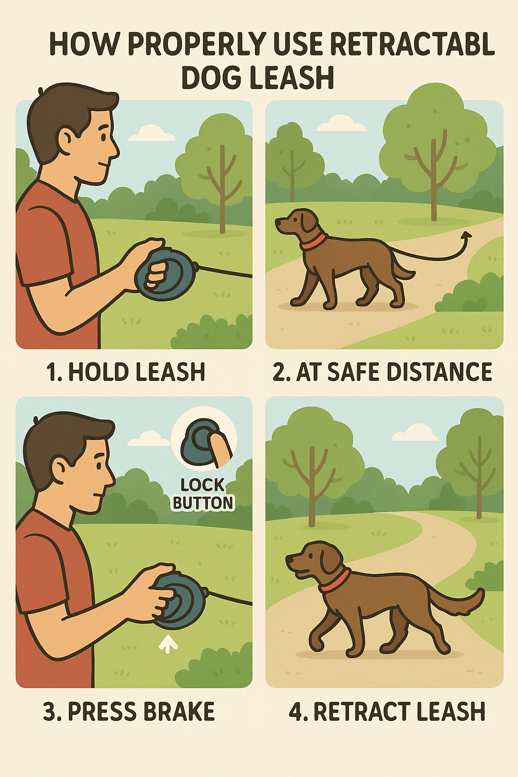 infographic showing proper use of retractable dog leash steps for pet owners