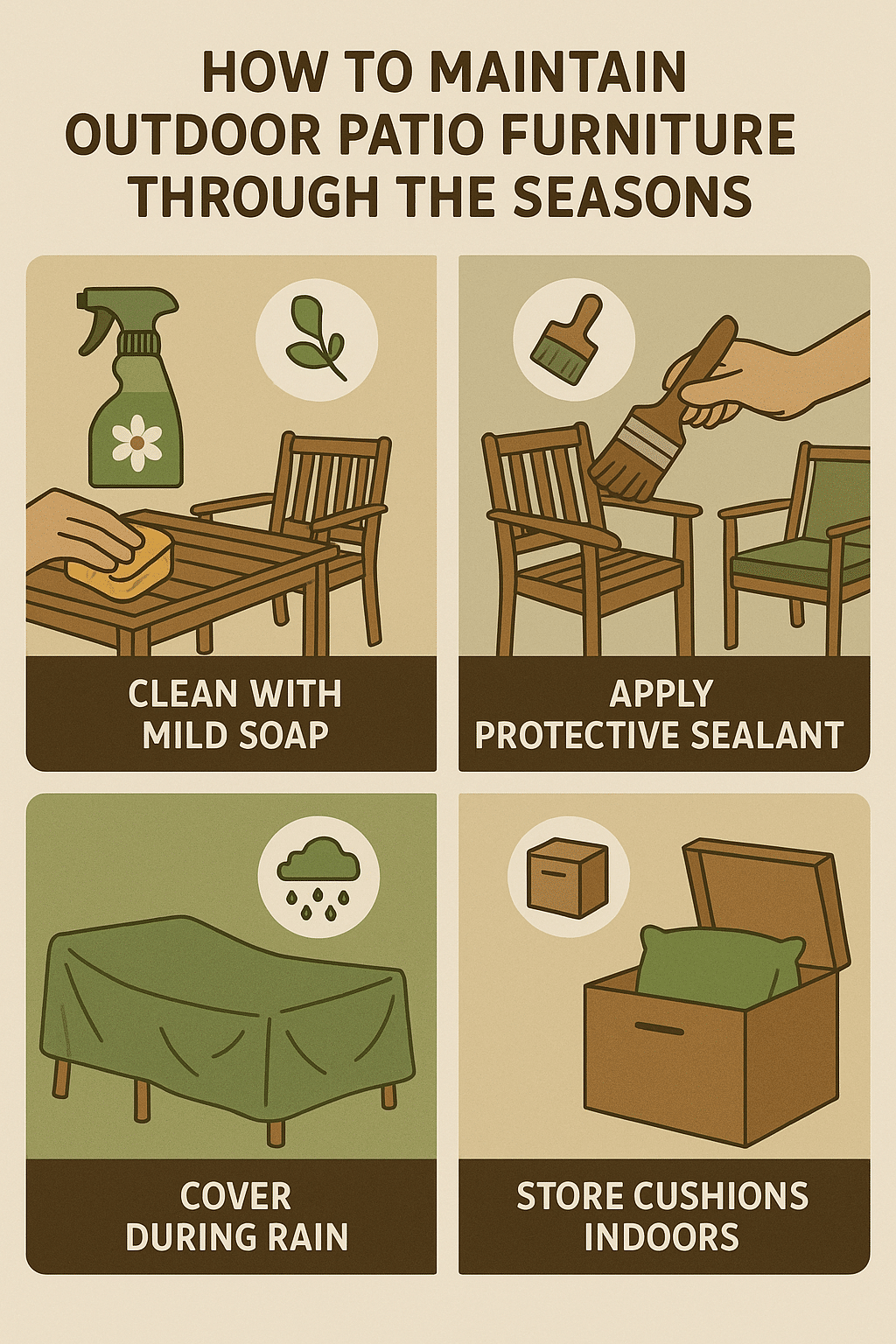 infographic showing seasonal maintenance tips for outdoor patio furniture