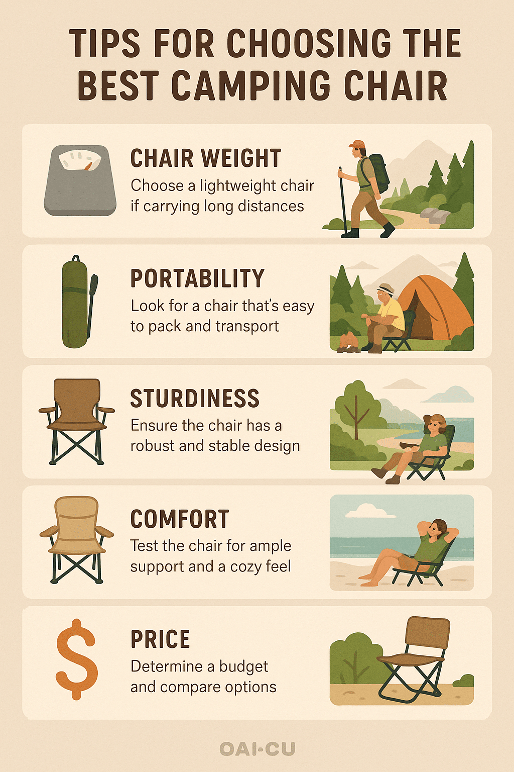 infographic showing tips for choosing the best camping chairs reviews for outdoor enthusiasts
