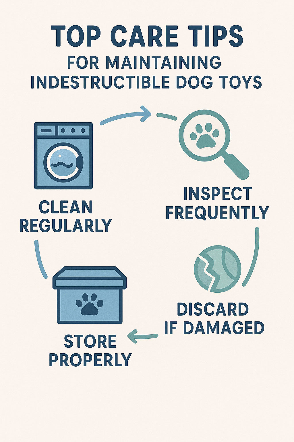 infographic with care tips for maintaining and cleaning indestructible dog toys