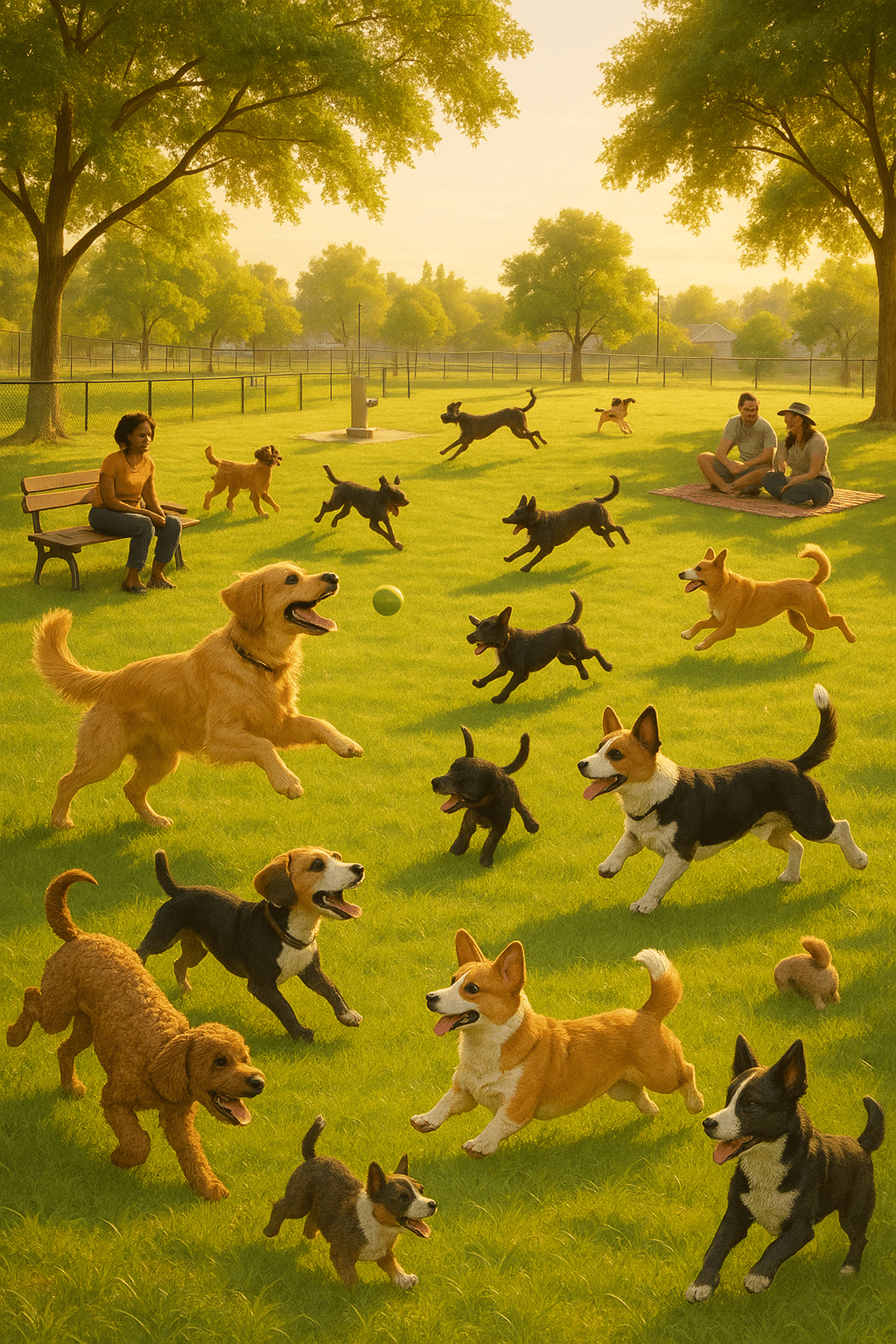 joyful scene of dogs and owners playing together in the best dog parks near me