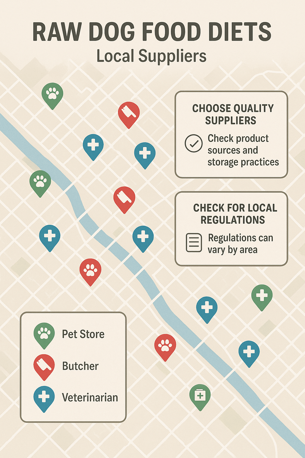 local services map for raw dog food diet suppliers and veterinary advice