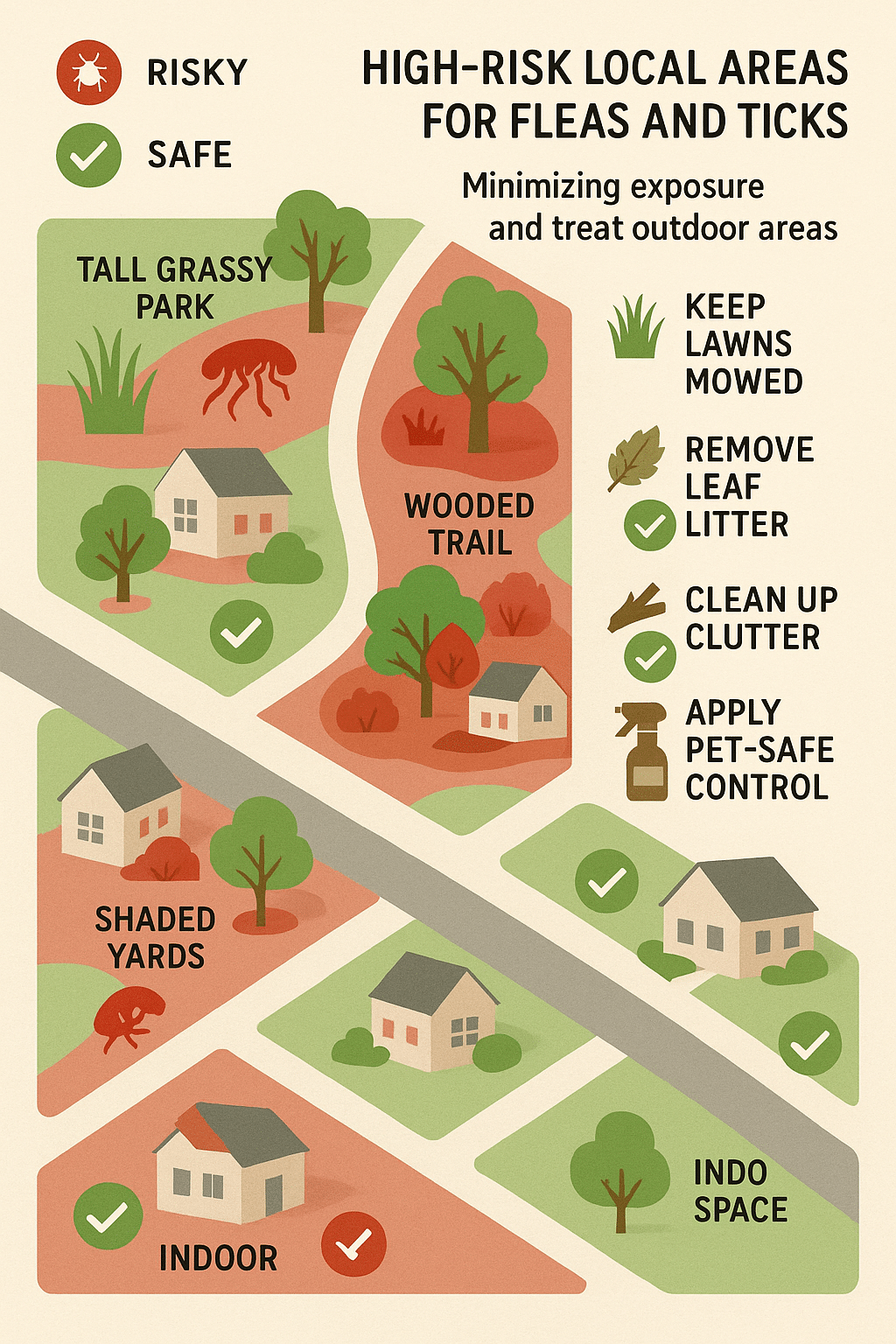 neighborhood map showing high risk flea and tick prevention areas for pet outdoor safety