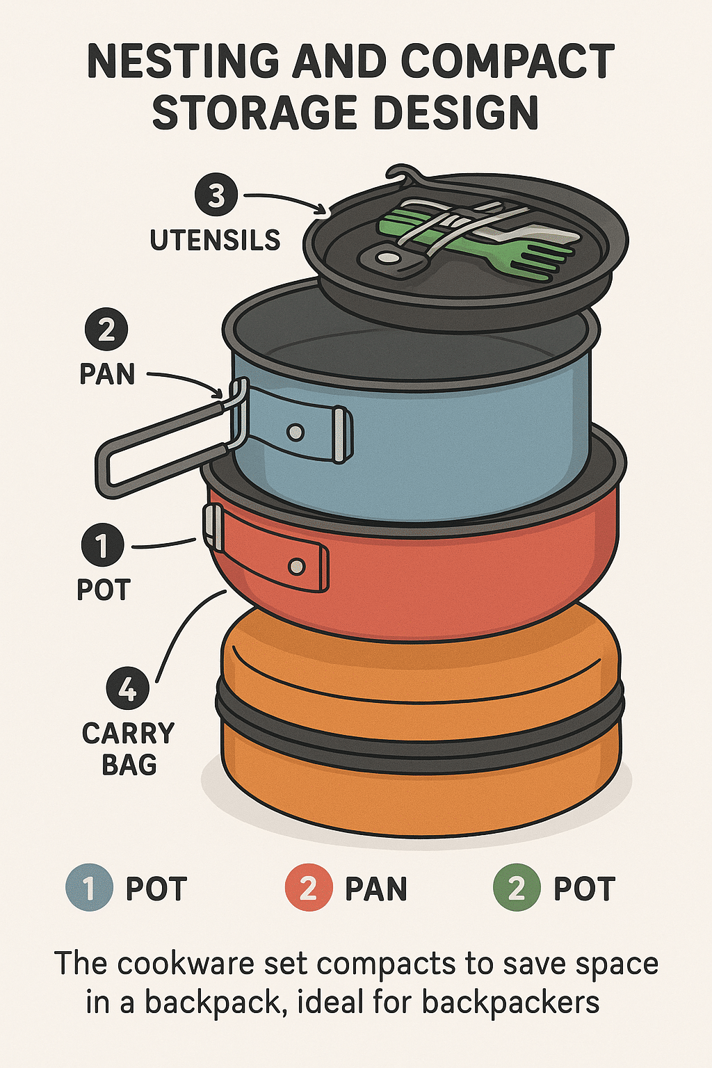 nesting and compact design of camping cookware sets for easy backpack storage