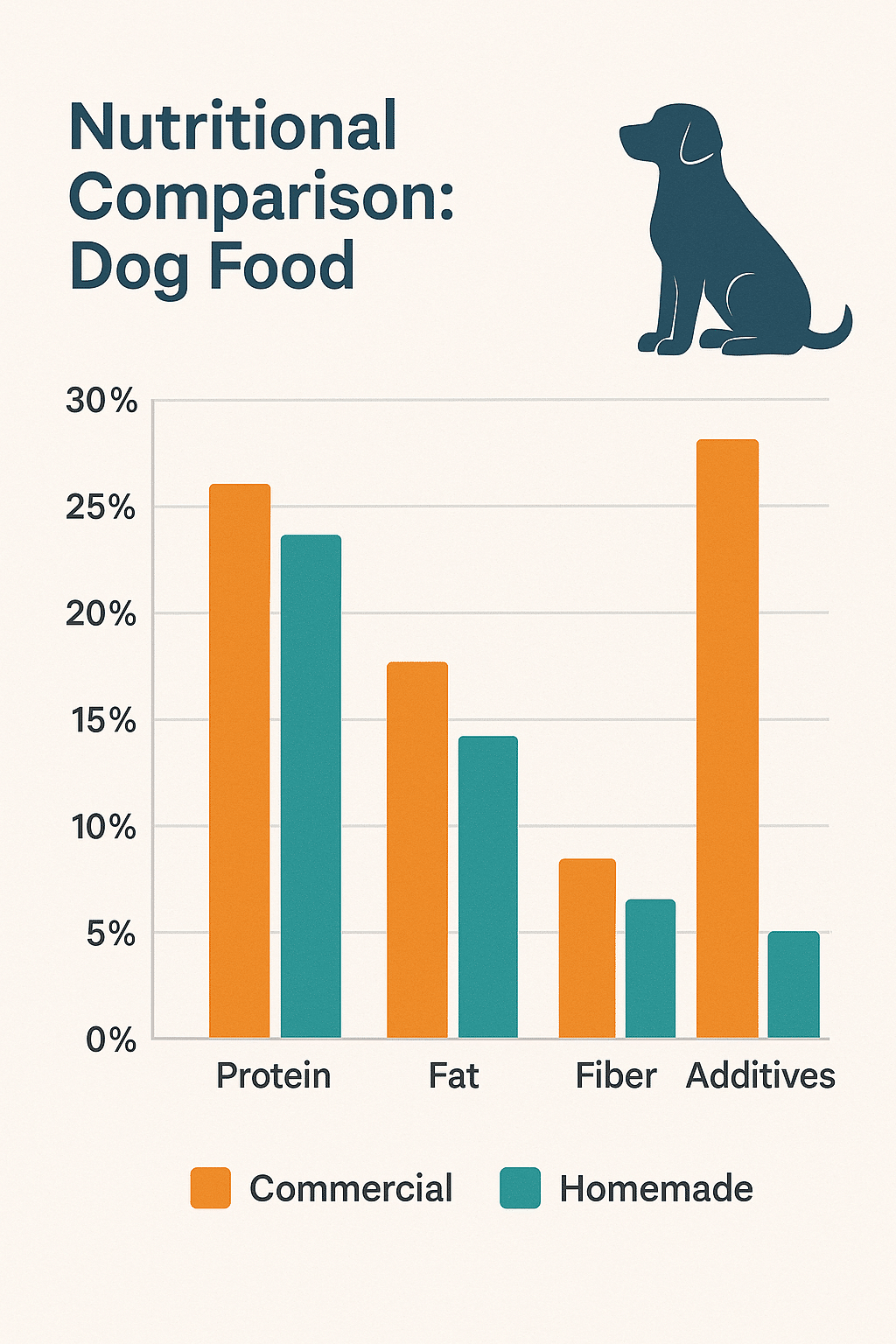 nutritional comparison chart of homemade dog food recipes versus commercial dog food brands