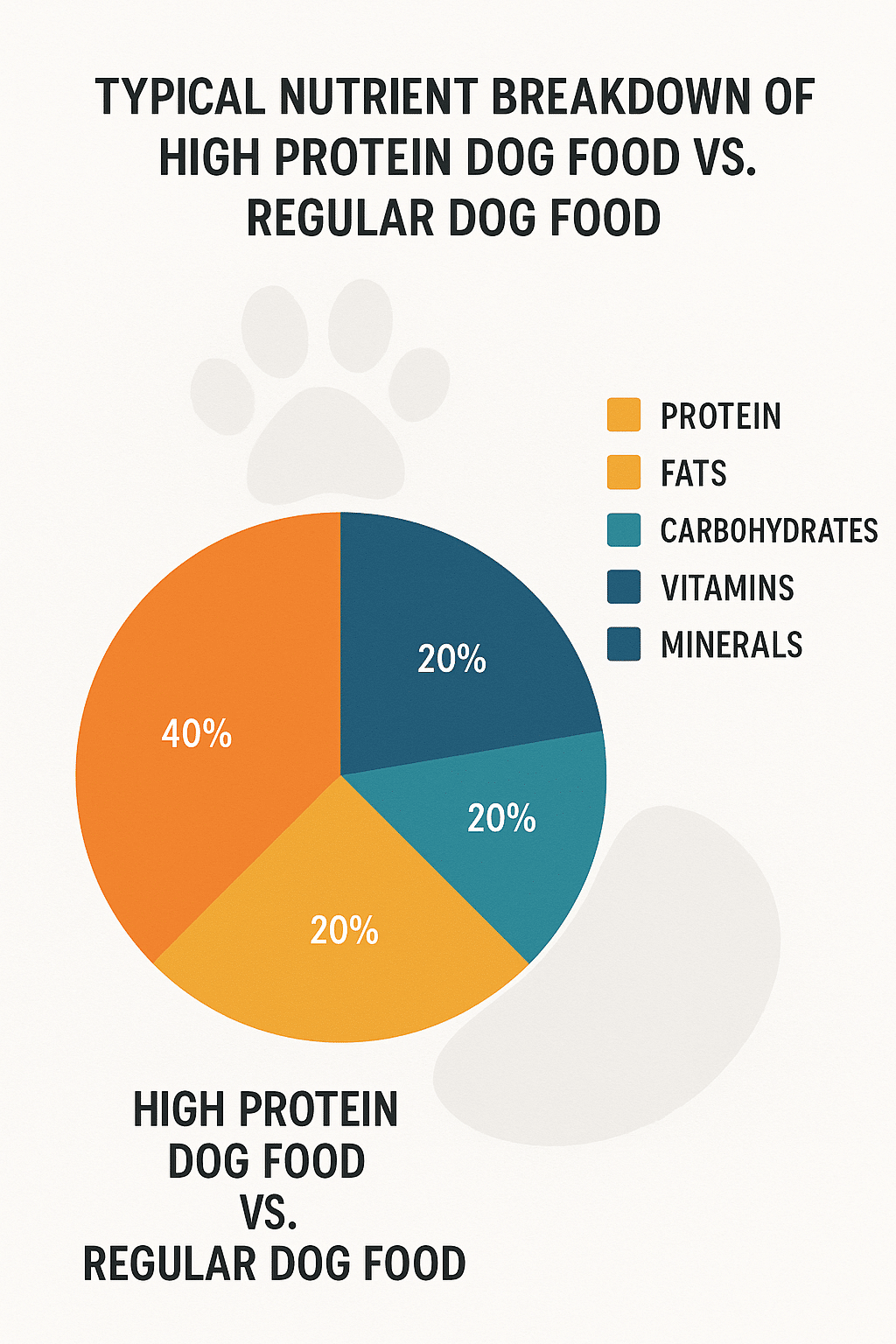 pie chart comparing nutrient breakdown of high protein dog food and regular dog food
