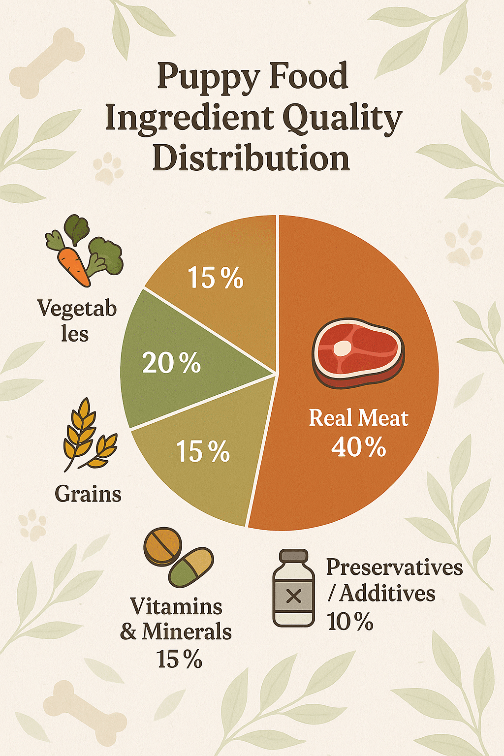 pie chart showing quality ingredient proportions in best puppy food for puppy care
