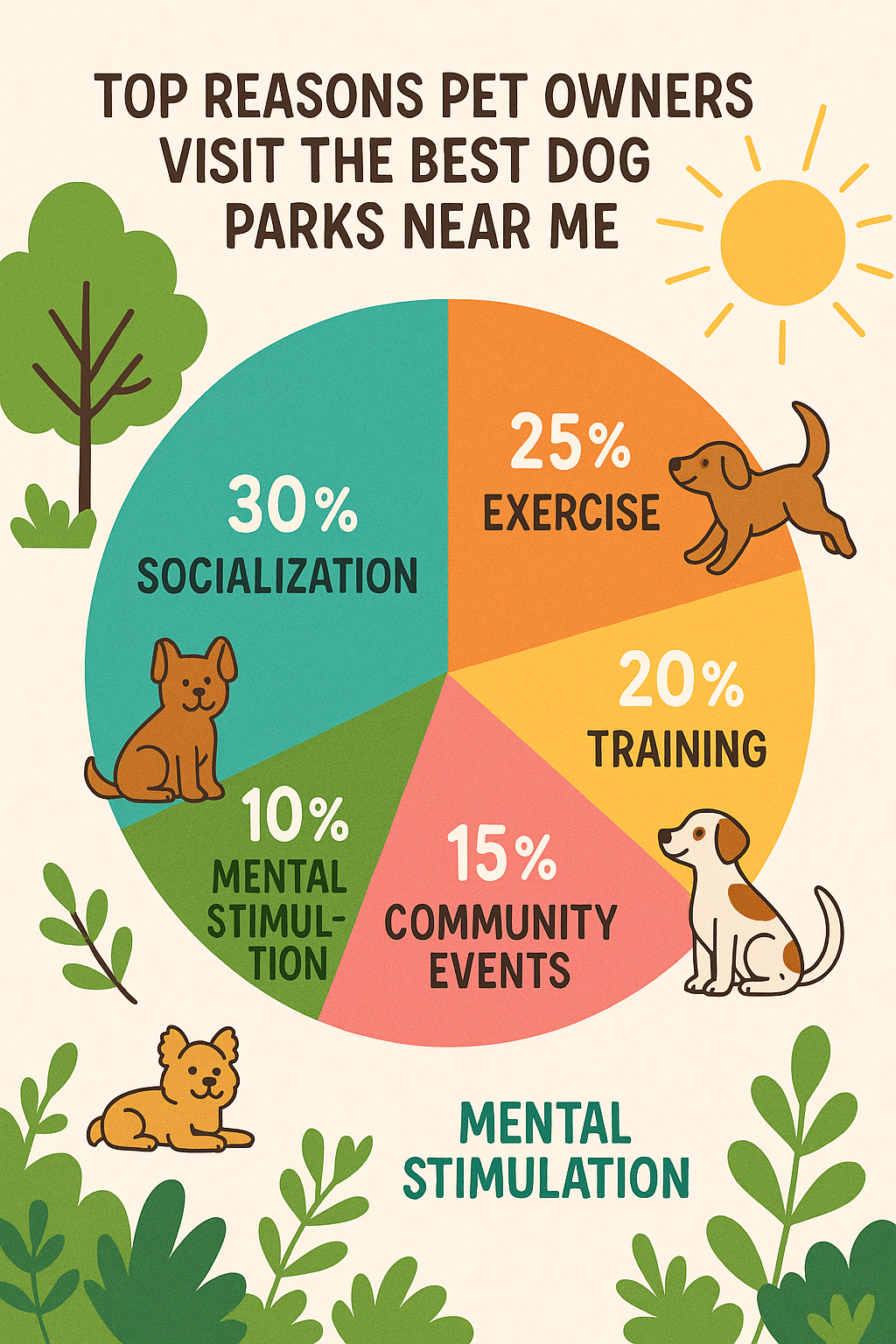 pie chart showing reasons pet owners visit best dog parks near me for their dogs