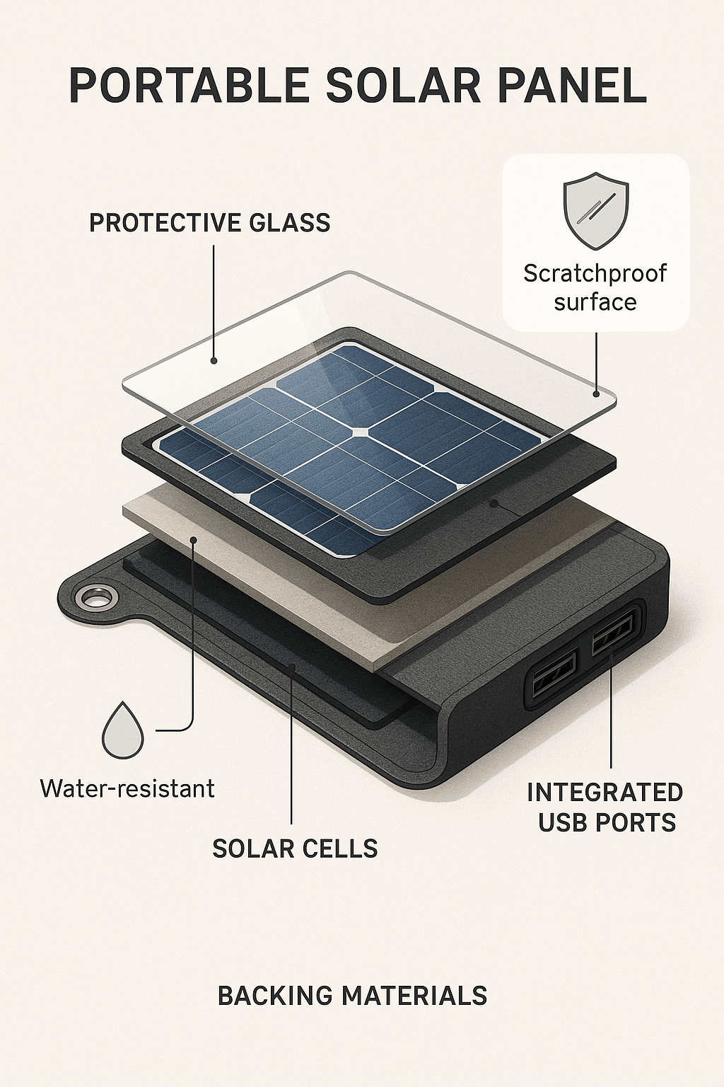 portable solar panels camping internal technology cross section illustration