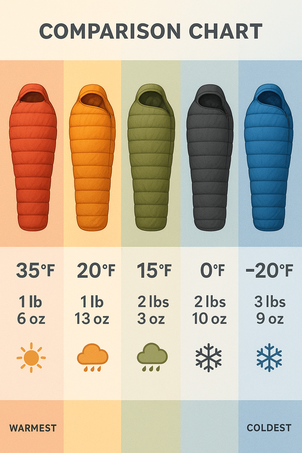 seasonal temperature rating comparison chart of best sleeping bags for outdoor use