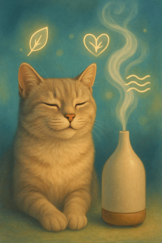 serene calm cat with cat calming products creating stress free environment
