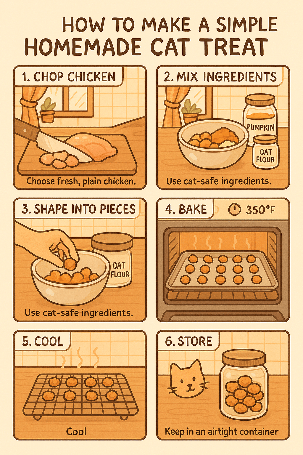 step by step illustrated guide for making homemade healthy cat treats at home