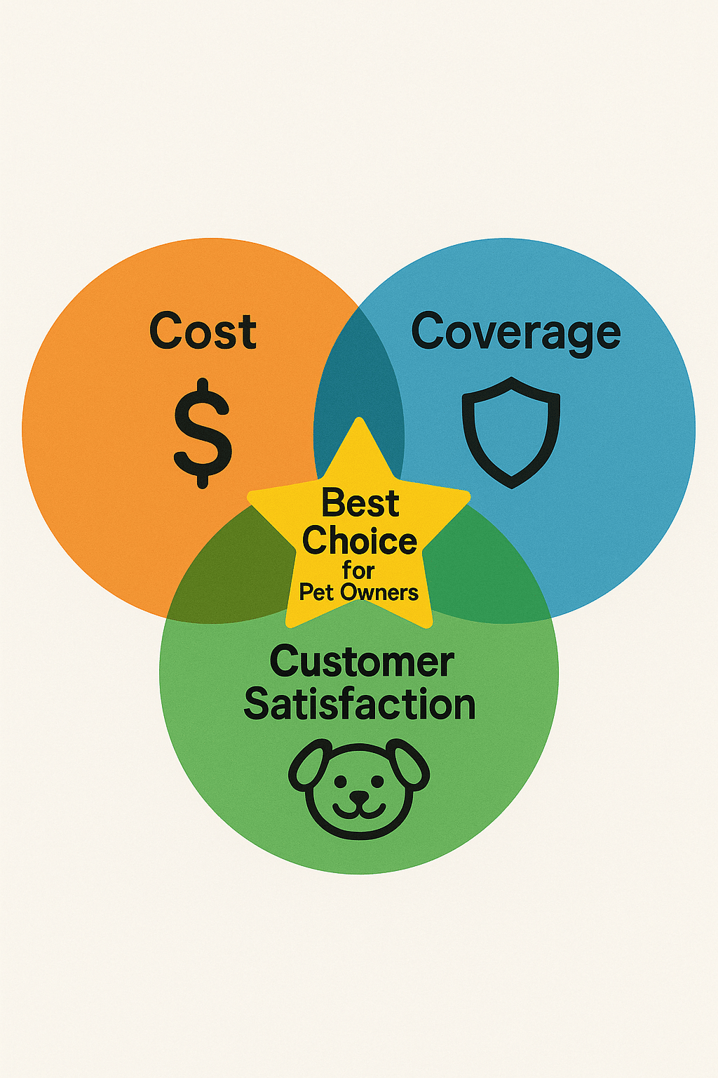 venn diagram highlighting cost coverage and satisfaction for best pet insurance