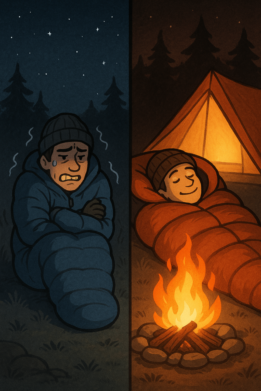 visual comparison of outdoor comfort using best sleeping bags versus inadequate sleeping bags for co