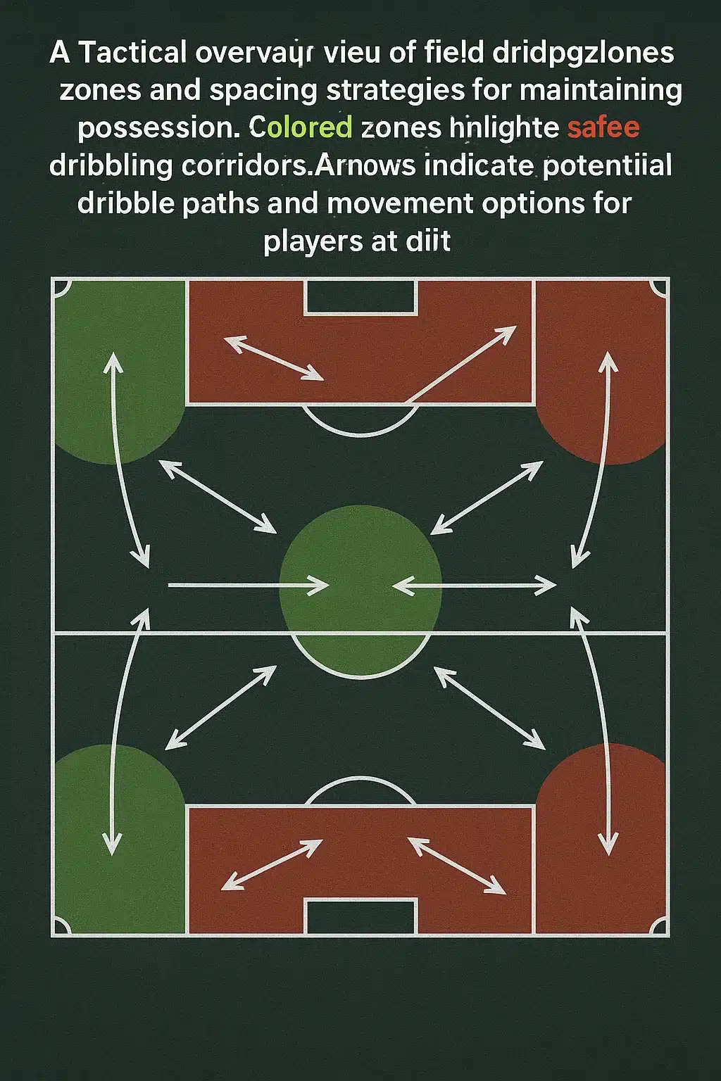 6 Powerful Ways How to Dribble Soccer Ball Like a Pro 6 Overhead tactical map illustrating dribbling zones and strategies on how to dribble soccer ball duri