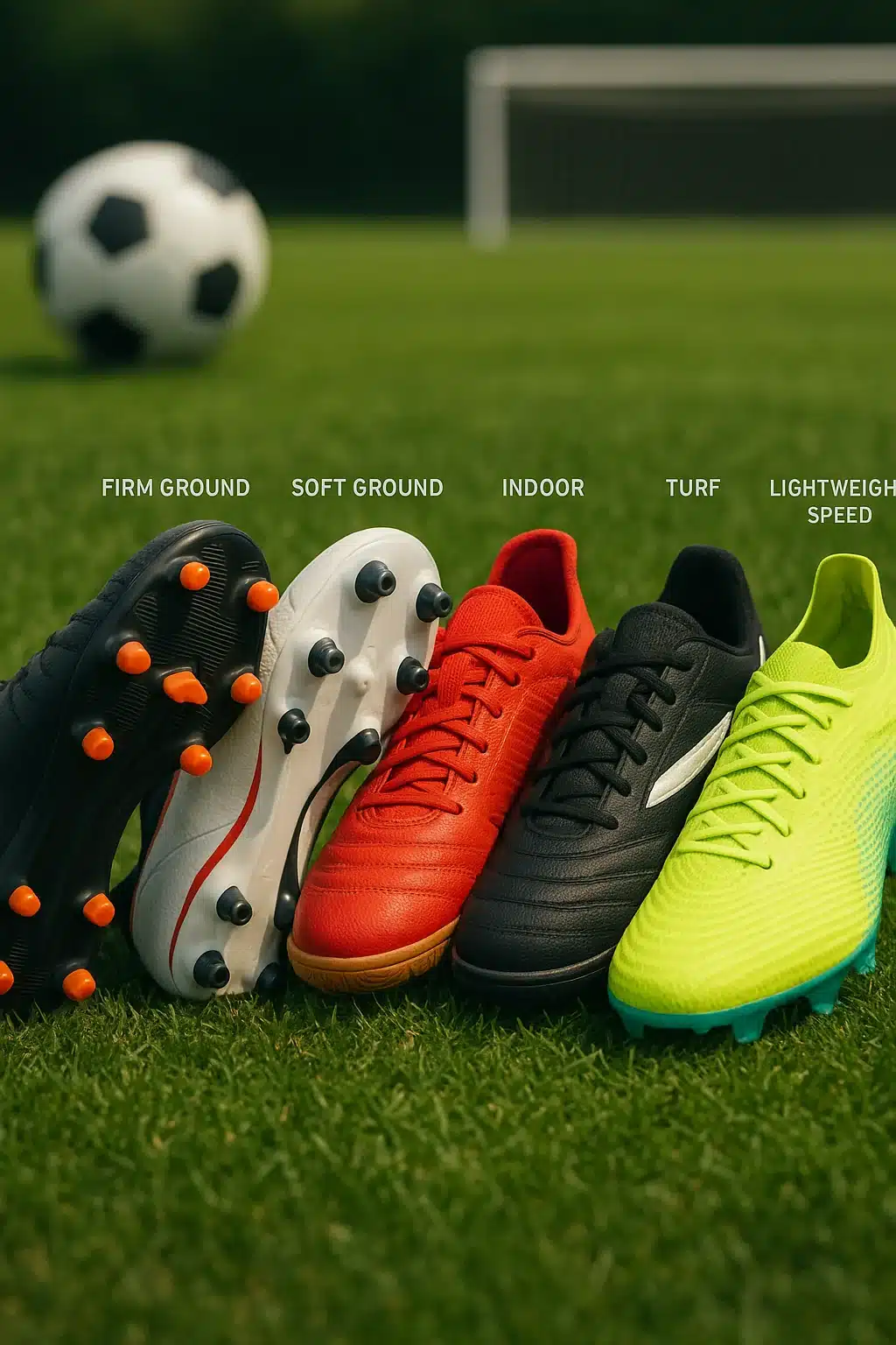 9 Best Soccer Cleats Every Soccer Ball Lover Must Have 2 Various styles of best soccer cleats arranged on grass field showing different stud types and design
