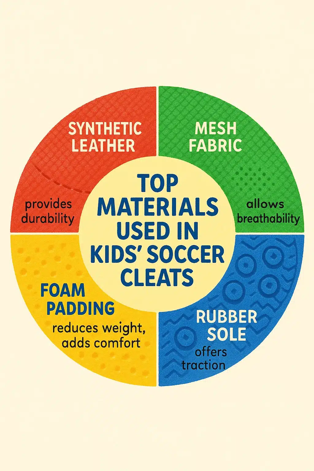 9 Best Soccer Cleats For Kids To Boost Performance and Comfort 5 circular diagram showing best materials for soccer cleats for kids with benefits