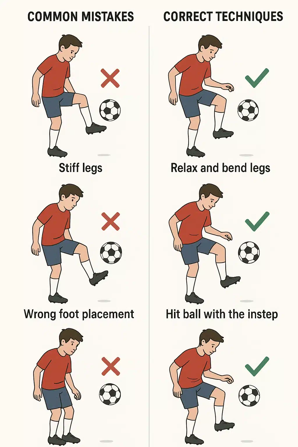 comparison of common mistakes and correct techniques in soccer juggling tricks with tips