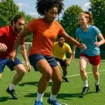 dynamic scene of players enjoying soccer small-sided games on vibrant green pitch