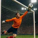 dynamic soccer goalkeeper drills save action in stadium capturing agility and skill