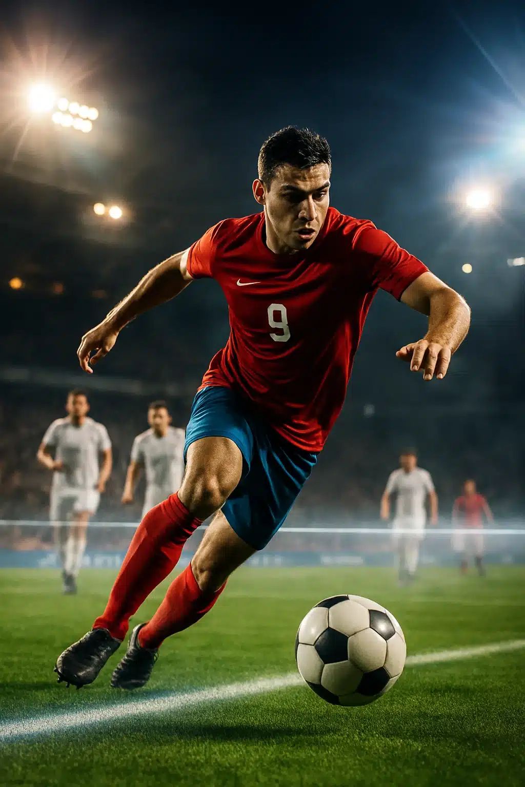 dynamic soccer offside rule moment with player receiving pass near defenders