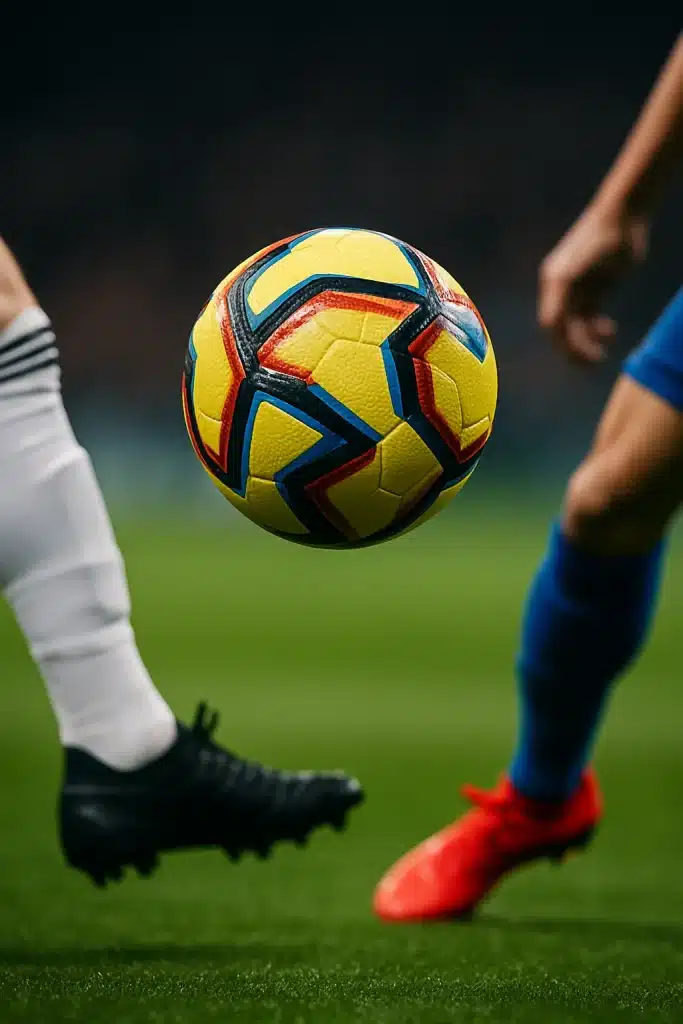 featured soccer passing drills close up of soccer ball mid air between players on vibrant pitch