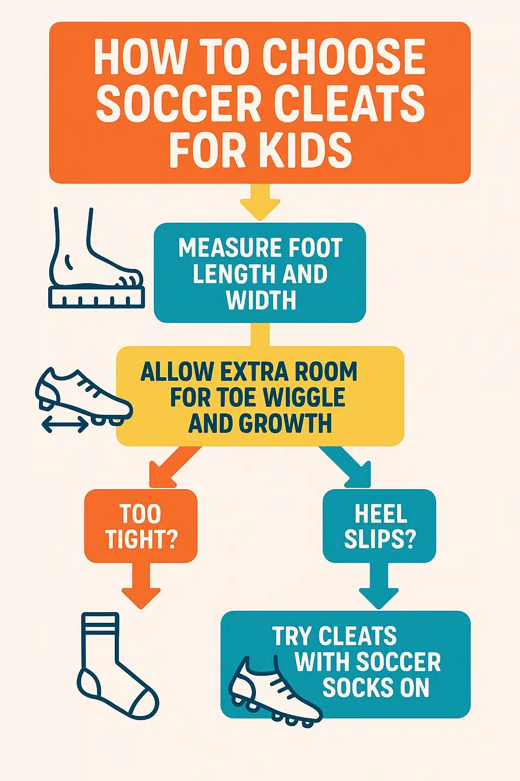 9 Best Soccer Cleats For Kids To Boost Performance and Comfort 4 flow chart guide to choosing proper fit and size of soccer cleats for kids