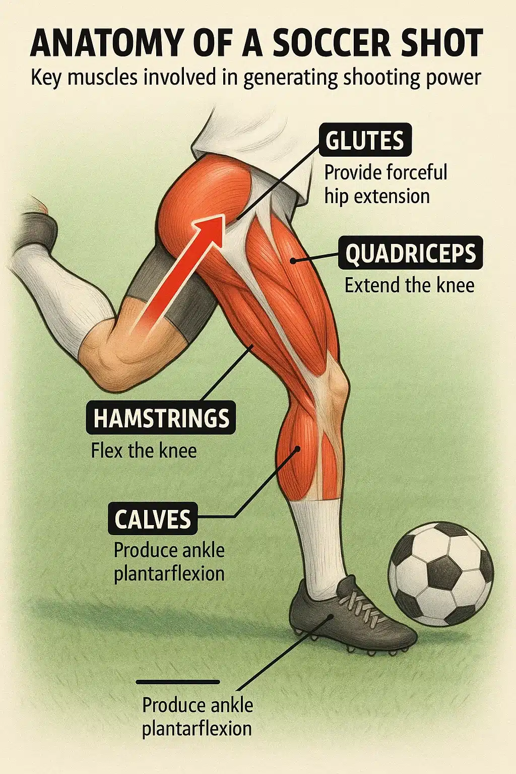 5 Proven Ways To Boost Your Soccer Shooting Power Fast 1 illustration of leg muscles and force direction enhancing soccer shooting power