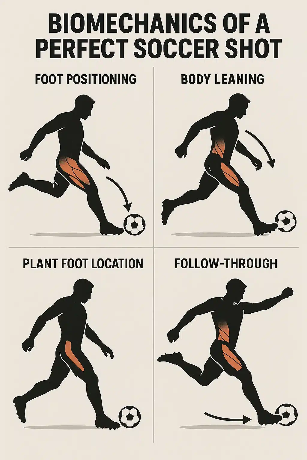 5 Powerful Soccer Shooting Drills Every Soccer Ball Lover Needs 3 infographic demonstrating proper form for soccer shooting drills with foot placement and body motion