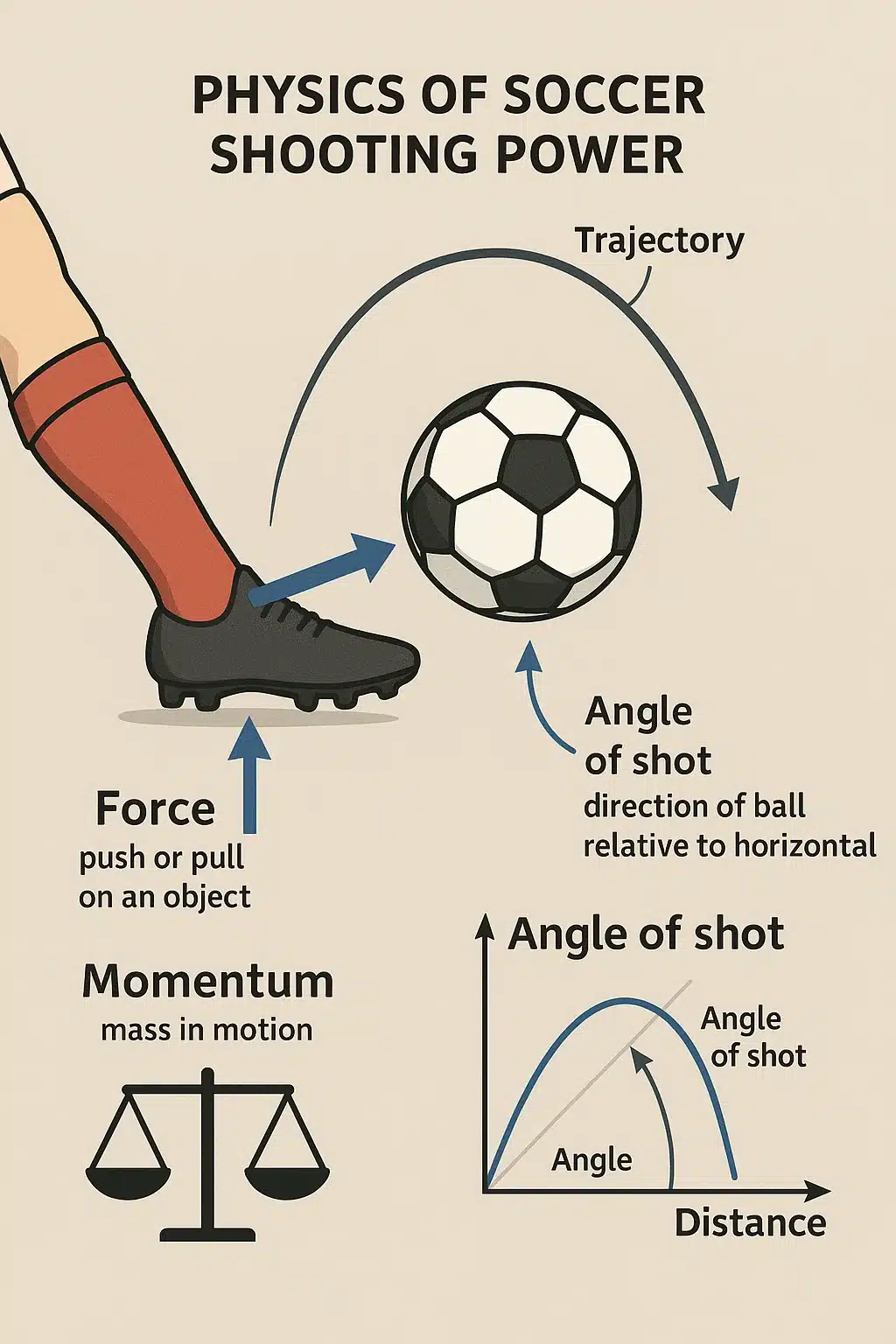 5 Proven Ways To Boost Your Soccer Shooting Power Fast 5 physics concepts diagram explaining soccer shooting power trajectory and force