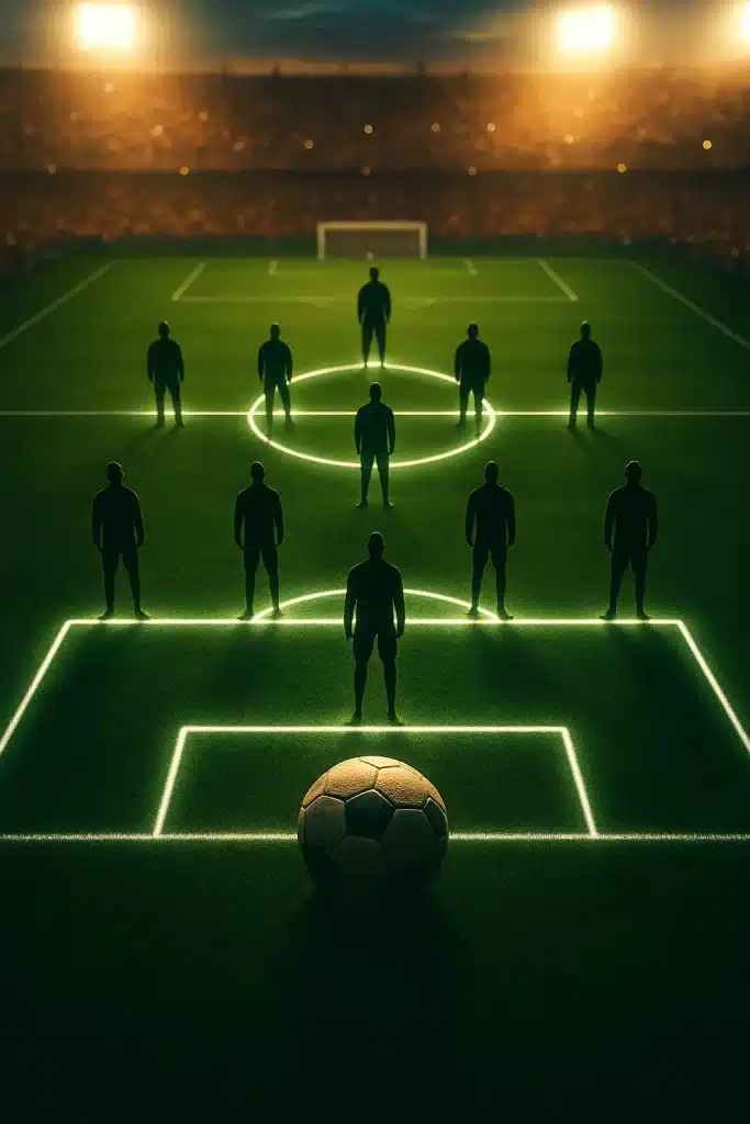 powerful soccer 4 4 2 formation overview with players soccer ball and stadium lights