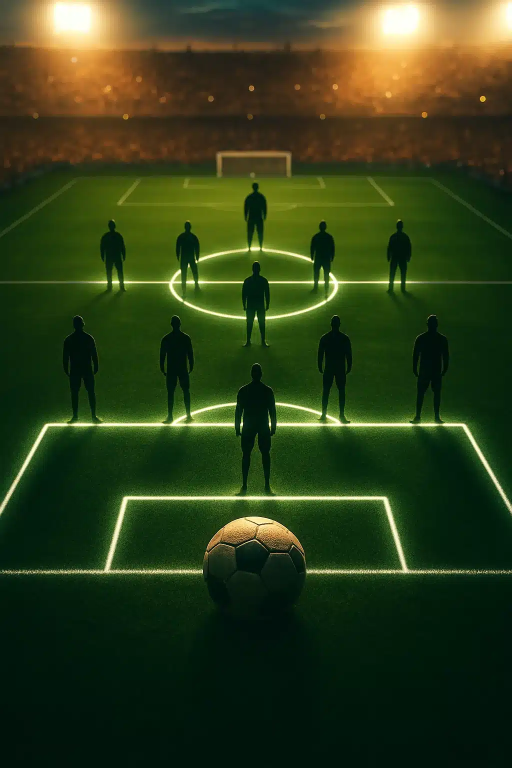 powerful soccer 4 4 2 formation overview with players soccer ball and stadium lights