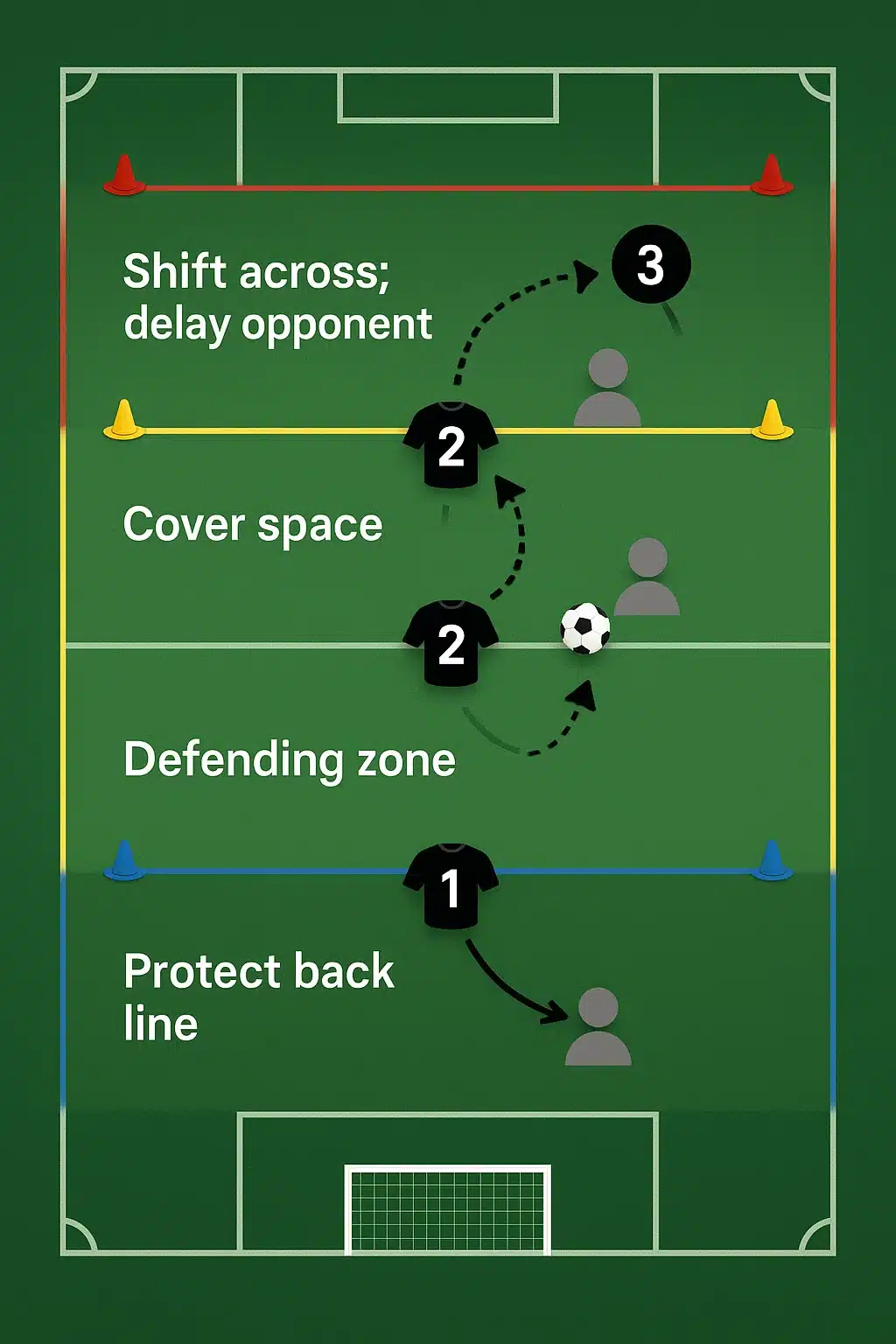 small sided game defensive transition soccer defense drills diagram with zones and roles