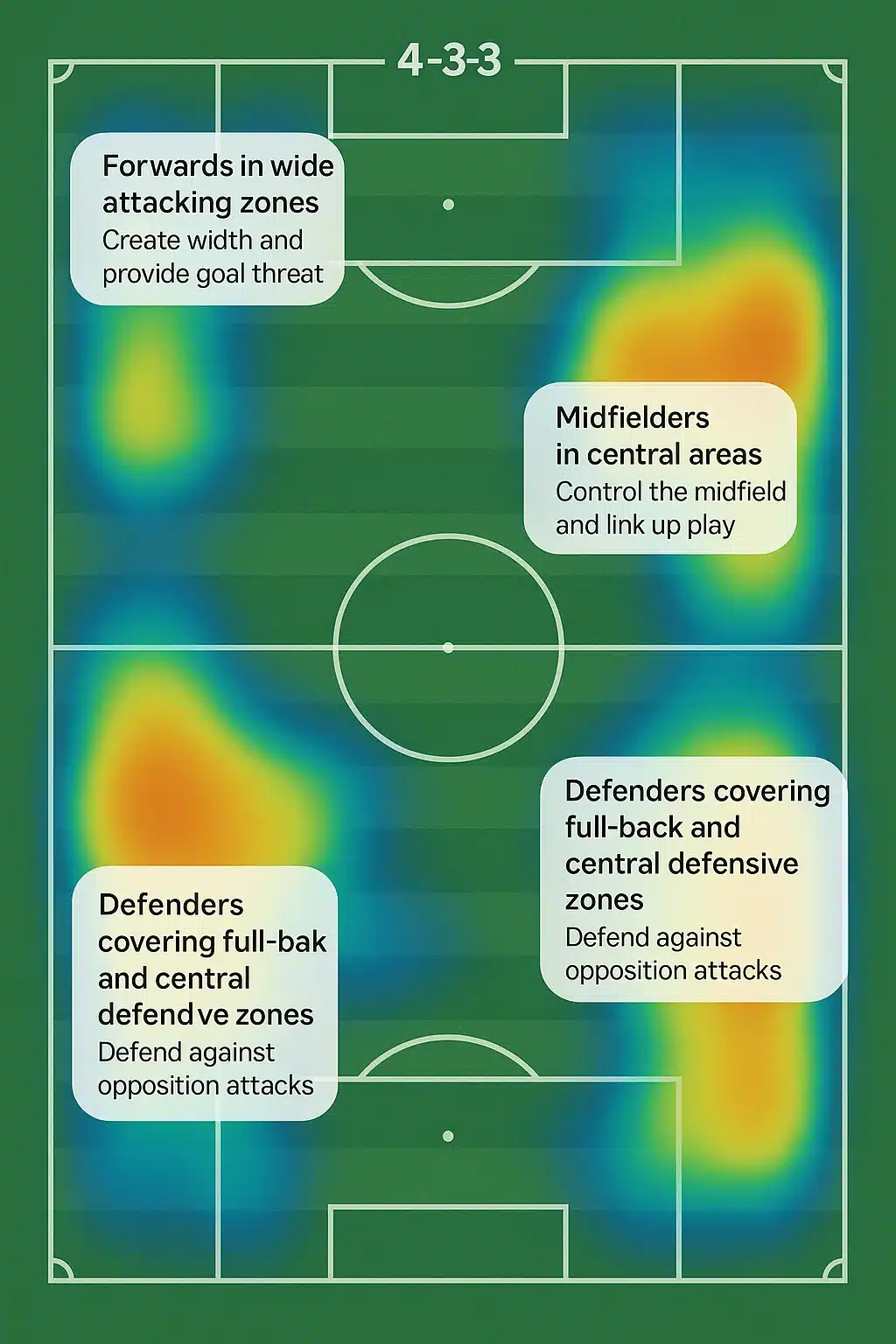 soccer 4 3 3 tactics player heatmap zones for attack and defense