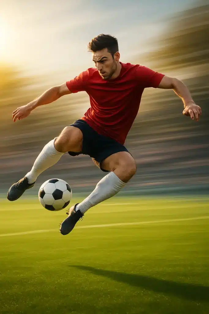 soccer agility drills dynamic player performing agile soccer move on sunlit field with ball