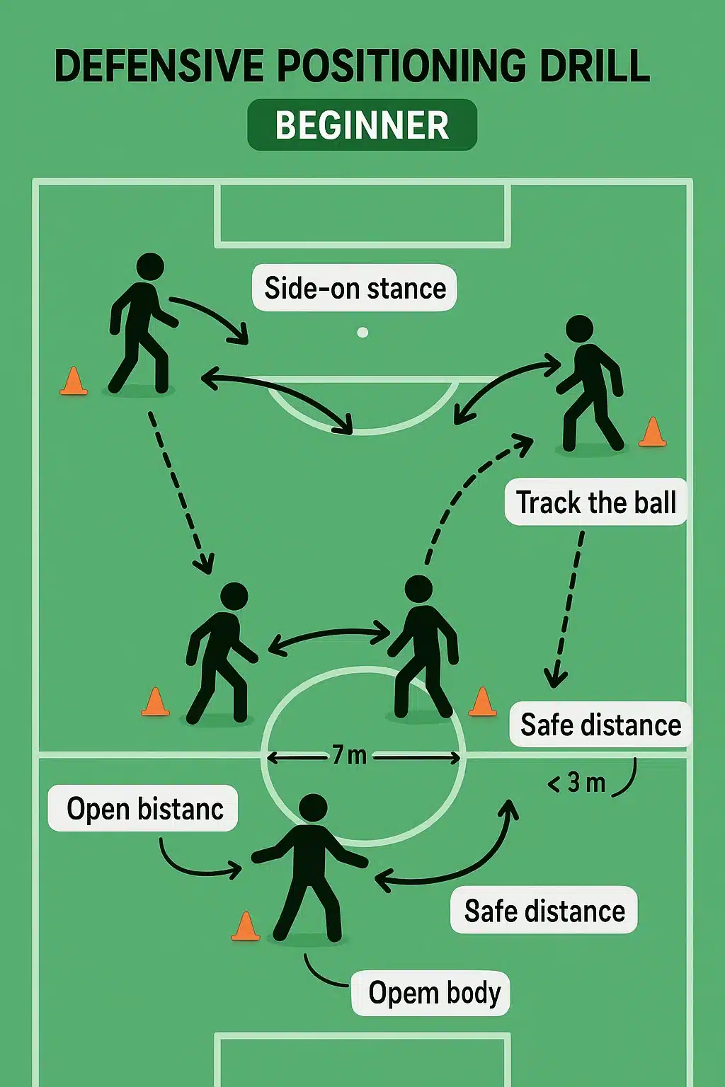 soccer drills for beginners defensive positioning drill layout with movement arrows