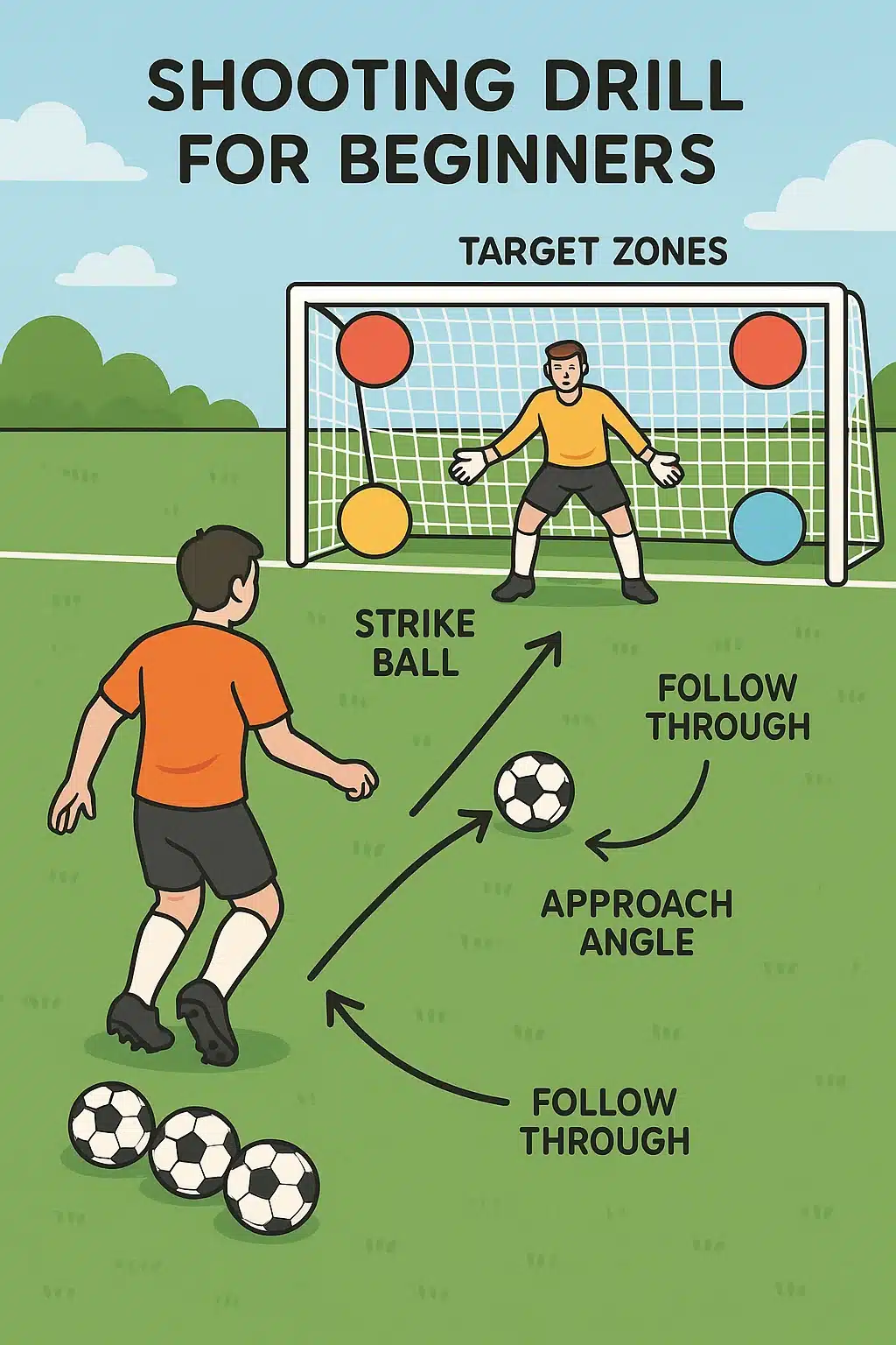 soccer drills for beginners shooting drill with target zones and technique tips