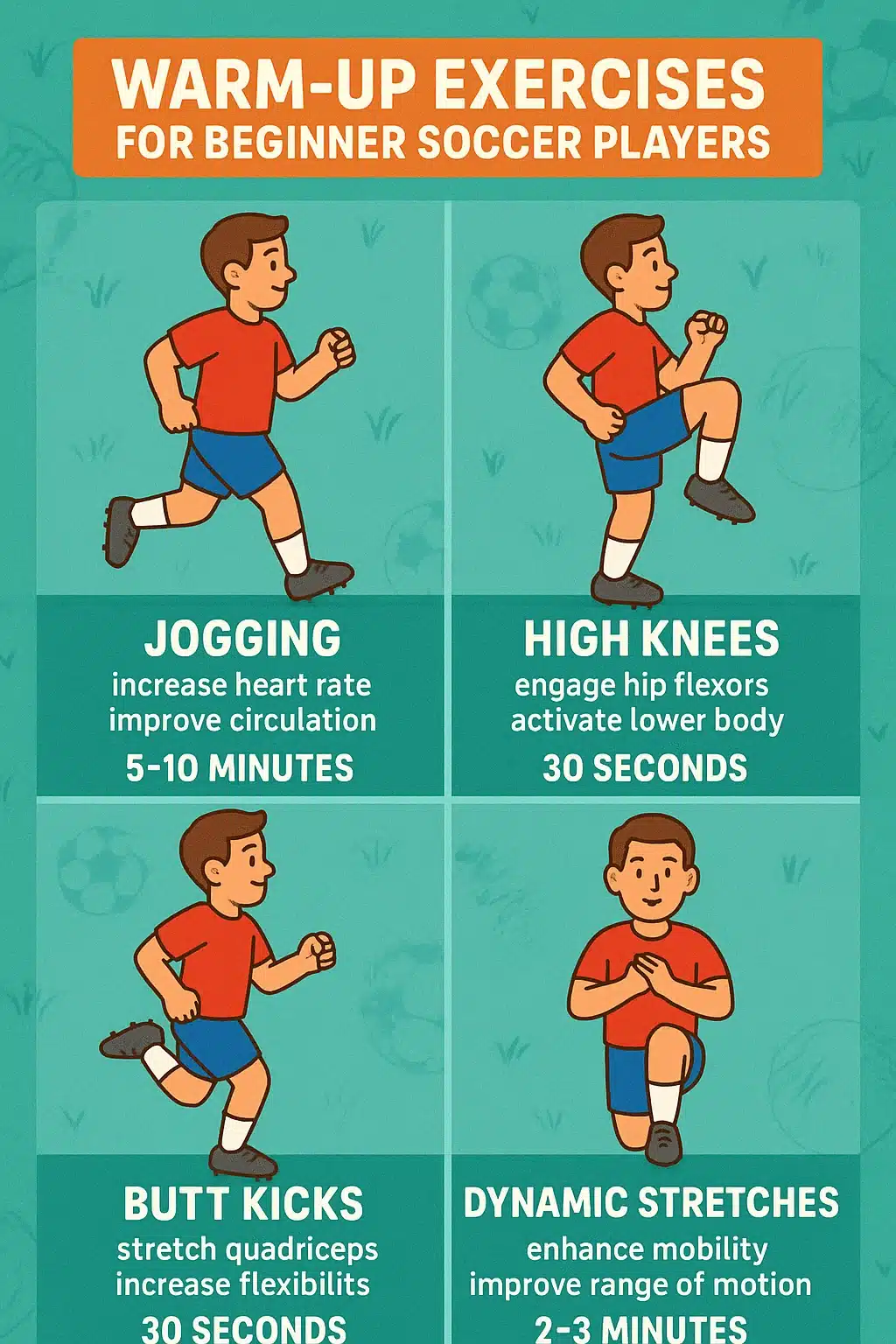 soccer drills for beginners warm up exercises infographic with benefits and tips