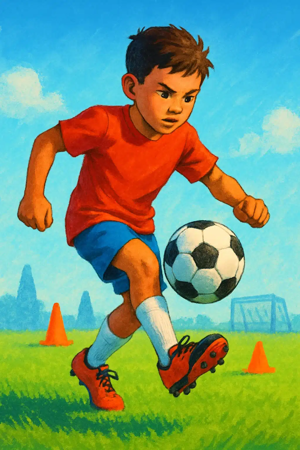 soccer drills for beginners young player practicing ball control on green field